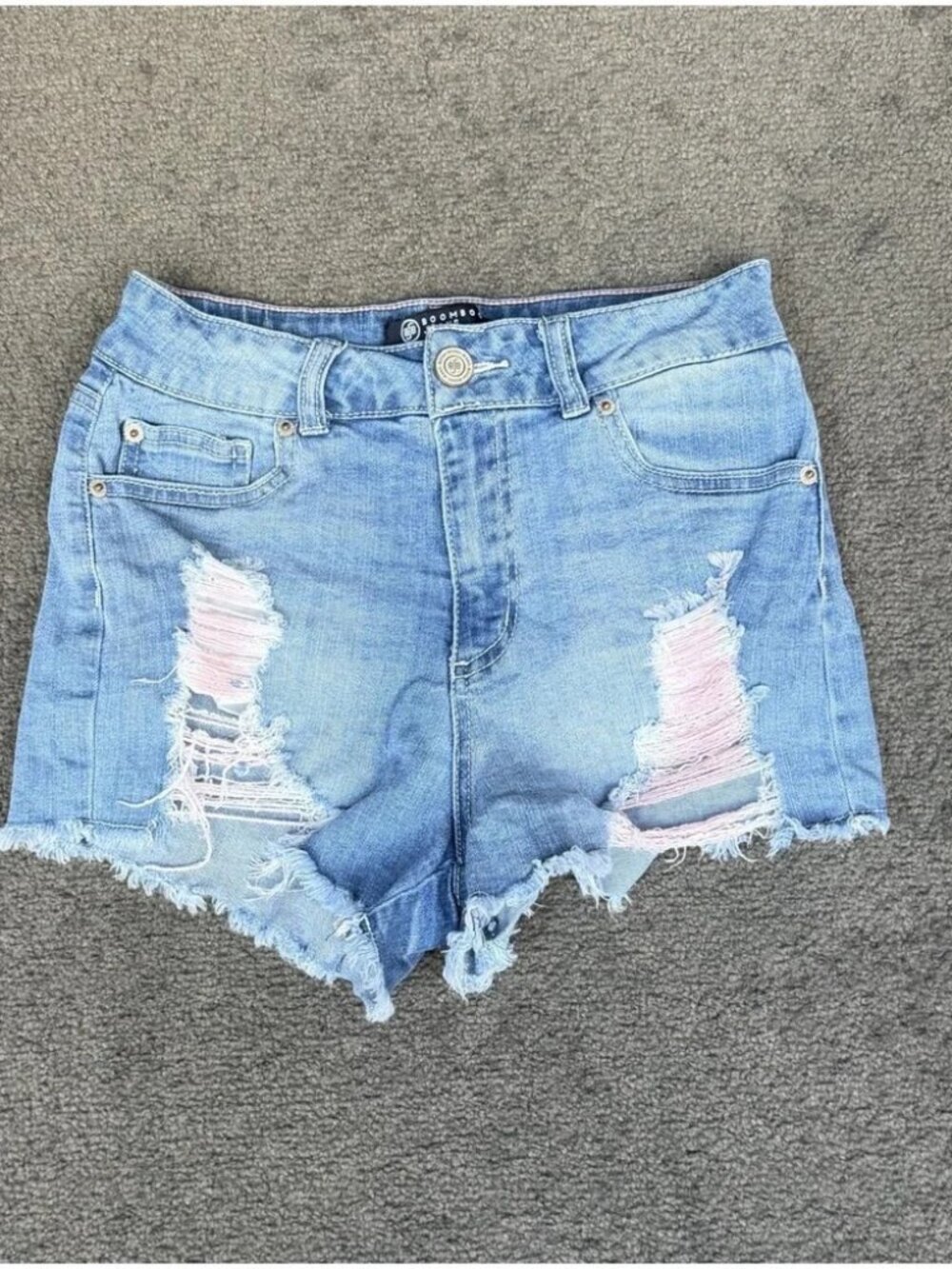 Boom Boom Jeans Womens Size 7 Distressed Pink Thread Denim Shorts High Rise Blue
